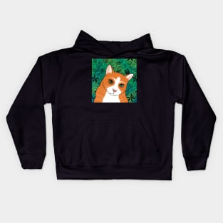 The Cute Ginger cat is watching you from a pattern background Kids Hoodie